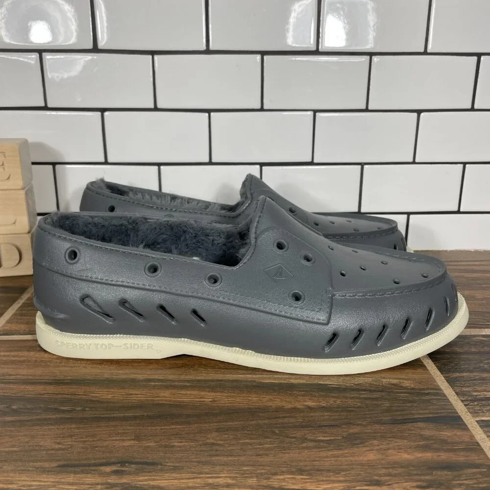 Sperry Authentic Original Float Cozy Boat Shoe Mens Size 10 Gray Faux Fur Lined